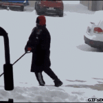 Man falling for 9 whole seconds while trying to shovel snow