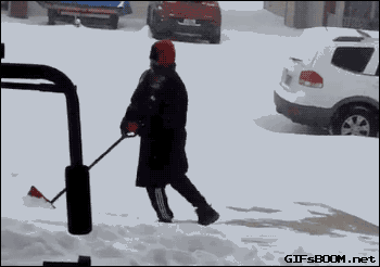 Man falling for 9 whole seconds while trying to shovel snow